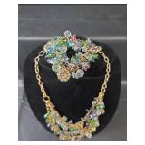 Multi-Color Crystal Beaded Statement Necklace and Bracelet