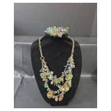 Multi-Color Crystal Beaded Statement Necklace and Bracelet