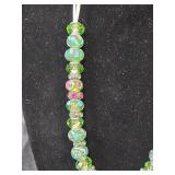 Green and Pink Glass Bead Cross Jewelry Set with Earrings and Bracelet