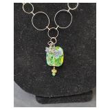 Green and Yellow Dragonfly Statement Necklace with Glass Beads