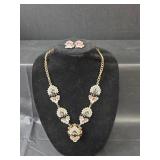 Crystal Floral Statement Necklace with Earrings