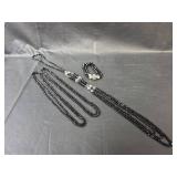 Black Crystal Necklace and Bracelet Set with Silver Accents