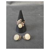 Sterling Silver Moonstone Ring and Earrings Set with Leaf Design