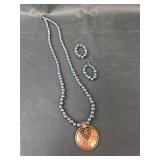 Blue Pearl and Copper Medallion Jewelry Set