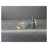 Southwestern Turquoise Silver Cuff Bracelet and Adjustable Ring