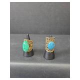 Ornate Filigree Rings with Turquoise and Green Stones
