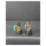 Ornate Filigree Rings with Turquoise and Green Stones