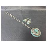 Turquoise Medallion Necklace Set with Earrings