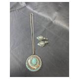 Turquoise Medallion Necklace Set with Earrings