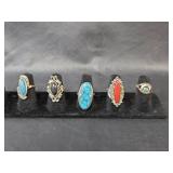 Southwestern Style Turquoise and Coral Adjustable Ring Collection