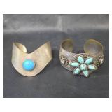 Southwestern Turquoise Floral Cuff Bracelets (Non-Magnetic)