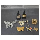 Mixed Jewelry Collection with Rings and Brooches