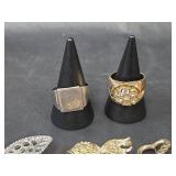 Mixed Jewelry Collection with Rings and Brooches