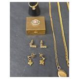 Gold Tone Jewelry Collection with Decorated Box