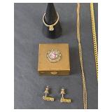 Gold Tone Jewelry Collection with Decorated Box