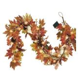 Fall Garland - 6 Ft Maple Leaf Pumpkin Berry Garland - Fall Decor Garlands with 30 Warming Lights for Thanksgiving Halloween Mantel Table Indoor Outdoor Decor - Retail: $30