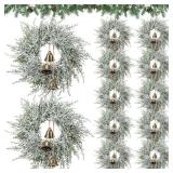 12 Pcs Small Christmas Wreath Real Touch 10 Inch Christmas Kitchen Cabinet Wreaths with Bell Mini Wreaths Rustic Farmhouse Decoration for Xmas Front Door Window Home Table Pillar Decor