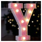 LED Letter Lights Pink Glitter Marquee Letters Light Up Alphabet Letters Sign Battery Powered for Home Party Decoration Night Bar Wedding Birthday Christmas Lamp Girls Gift - Letter Y - Retail: $9