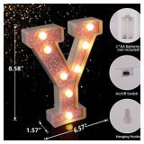 LED Letter Lights Pink Glitter Marquee Letters Light Up Alphabet Letters Sign Battery Powered for Home Party Decoration Night Bar Wedding Birthday Christmas Lamp Girls Gift - Letter Y - Retail: $9