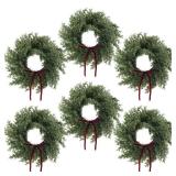 6 Set 12 Inches Christmas Pine Wreath with Red Bow Cedar Wreaths Realistic Christmas Decorations for Holiday Xmas Wall, Window, Outdoor Indoor - Retail: $59