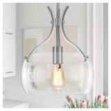 Glass Pendant Light Kitchen Island,11.8 Farmhouse Brushed Nickel Pendant Lighting with Clear Glass Shade, Modern Pendant Light Fixture for Kitchen Sink Dining Room Hallway Entryway - Retail: $130"