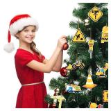 24 Pieces Construction Christmas Ornaments with Rope Trucks Excavator Hanging Wood Signs Truck Cutouts Traffic Zone Wood Xmas Decoration for Xmas Tree Home Decor - Retail: $6