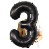 40 Inch Giant Black Number Balloons, Helium Mylar Foil Number Balloons for Birthday, Number 3 Balloon for Party Celebration Decorations Graduations Anniversary Baby Shower Photo Shoot - Retail: $4