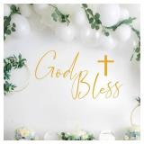 God Bless Baptism Wall Decal - God Bless Cross Decal, First Communion Party Decorations Sticker for Baptism, Christening, Baby Shower - Retail: $17