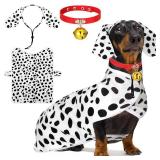 3 Pcs Dalmatian Medium Dog Costume Set Cute Dalmatian Dog Poncho Headband and Red Collar with Bell Animal Print Cosplay Costumes Soft Coat for Pet Daily Holiday Dress up Accessories - Retail: $23