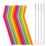 Reusable Silicone Straws for Toddlers & Kids - 12 pcs Flexible Short Drink 6.6 Straws for 6-10 oz Yeti/Rtic/Ozark Tumblers & 4 Cleaning Brushes - BPA free, Eco-friendly, no Rubber Taste - Retail: $7"