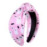 Halloween Headband for Women Pumpkin Ghost Knotted Headband Twist Wide Top Knot Hairband Accessories Halloween Party Decorations Gifts (Spooky Ghost) - Retail: $13