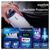 Mini Projector with WiFi 6 and Bluetooth 5.4 Support 4K 1080P Auto Keystone 180° Rotatable Projector Portable Compatible with HDMI/TV Stick/Memory Stick/Laptop, White - Retail: $66