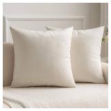 MIULEE 24x24 Inch Euro Sham Velvet Pillow Covers, Set of 2 Large Square Decorative Pillows -Cream White Super Soft for King Bed, Sofa, Couch, Accent Chairs with Hidden Zipper - Retail: $23