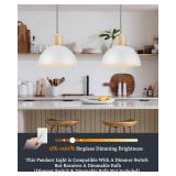 2 Pack Hammered Pendant Lights, 12 Modern Metal Dome Hanging Lamp Solid Wood Pendant Light Fixtures for Kitchen Island, Farmhouse, Dining Room, Sink, Bedroom, Hallway, Nordic White - Retail: $78"