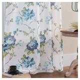 Blue Flower Curtains 96 Inches Long 2 Panels Set Floral Sheer Curtains for Living Room Bedroom Rod Pocket Linen Textured Light Filtering Large Window Drapes Dining Room Rustic Decor, 52x96 Inch Length