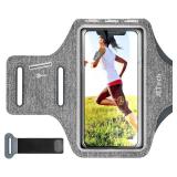 Phone Armband Holder with Key Holder and Card Slot for Phone Upto 6.2 inch, iPhone 16e/16/15 Pro/15/14 Pro/14/13 Pro/13, Galaxy S23/S22, Pixel 8a, Water Resistant, Adjustable Band (Grey) - Retail: $10