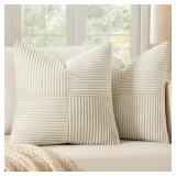 MIULEE Beige Decorative Throw Pillow Covers 18x18 Inch for Couch Bed Sofa Pack of 2 Boho Neutral Farmhouse Throw Pillows Soft Cross Corduroy Patchwork Textured Cushion Cases - Retail: $10