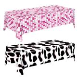 2Pcs Cow Print Tablecloth, Cowgirl Birthday Party Decorations, Waterproof Plastic Disco Table Cloth for Disco Pink Cowgirl Decorations Supplies 54X108inch - Retail: $8