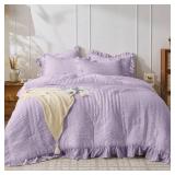 Lavender Twin Size Comforter Set, 2 Pieces Seersucker Lightweight Fluffy Bedding Set, Twin Ruffle Comforter, All Season Soft Microfiber Shabby Chic Bed Set - Retail: $47