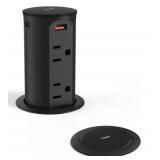 Pop Up Power Outlet for Countertops & Desks,2.5-Inch Hole Flush, Mount, 20W USB-C, 4 USB Ports, 4 Tamper-Resistant 15A Outlets - Space-Saving Recessed