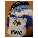 Fast One 1st Birthday High Chair Banner - Race Car Blue Tassel Highchair Decor for Boys, My First Lap Birthday Decor - Retail: $15