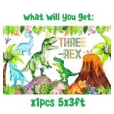 Three Rex Birthday Decorations Boy Watercolor Dinosaur 3rd Birthday Party Banner Backdrop 3 Rex Dinosaur Party Supplies Decorations for Boys Dino Party Decor - Retail: $9