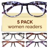 CCVOO +1.0 Clear Vision Reading Glasses for Women 5-Pack Blue Light Filtering Readers with Spring Hinges - Retail: $12