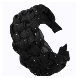 1-Pack Organza Rhinestone Cross-braided Headbands, Solid Color Fashionable Chiffon Hairbands, High Elastic Headband, Simple Headwear Accessories for Women and Girls (Rhinestone-Black, One Size) - Reta