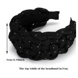 1-Pack Organza Rhinestone Cross-braided Headbands, Solid Color Fashionable Chiffon Hairbands, High Elastic Headband, Simple Headwear Accessories for Women and Girls (Rhinestone-Black, One Size) - Reta