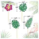 24Pcs Glitter Tropical Cupcake Toppers, Palm Tree Cake Topper Aloha Cupcake Picks Flower Cupcake Decorations for Luau Hawaiian Theme Baby Shower Birthday Party Supplies(Leaves B) - Retail: $8