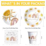 First Trip Around The Sun Birthday Decorations Tableware - Boho Sunshine Sun 1st Birthday Party Supplies, Paper Plate, Cup, Napkin, Tablecloth, Disposable Cutlery | Serves 24 - Retail: $22