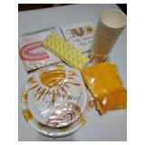 First Trip Around The Sun Birthday Decorations Tableware - Boho Sunshine Sun 1st Birthday Party Supplies, Paper Plate, Cup, Napkin, Tablecloth, Disposable Cutlery | Serves 24 - Retail: $22