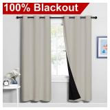 100% Blackout Window Curtain Panels, Full Light Blocking Drapes with Black Liner for Nursery, 72-inch Drop Thermal Insulated Draperies (Natural, 2 Pieces, 42-inch Wide Per Panel) - Retail: $41