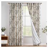 Lined Linen Blend Curtain Floral Curtains for Living Room 90 Inches Long Black Peony Flower Printed Curtain Back Tab Farmhouse Patterned Drapes Bedroom Window Curtains Set 2 Panels - Retail: $64